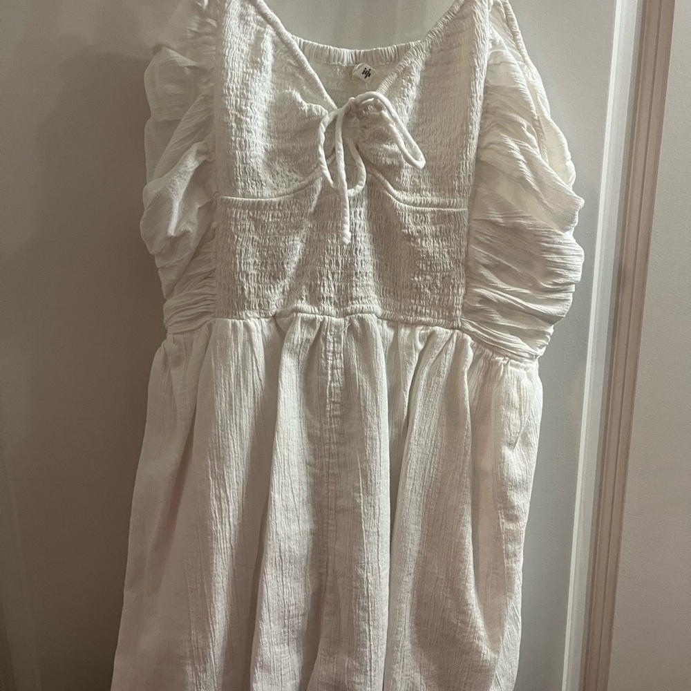Aerie Cream Casual Romper with Ruched Sleeves